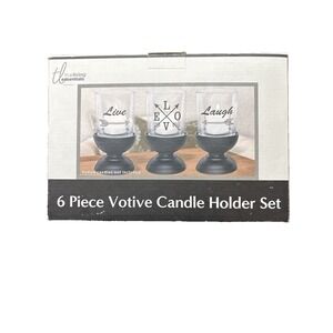 True Living Essentials 6 Piece Votive Candle‎ Holder Set Live Laugh Love New